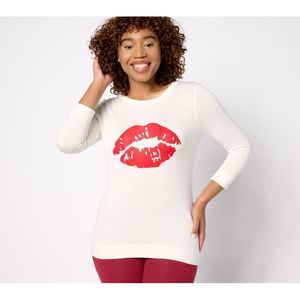 Women with Control Ivory Sweater with Red Lip Graphic